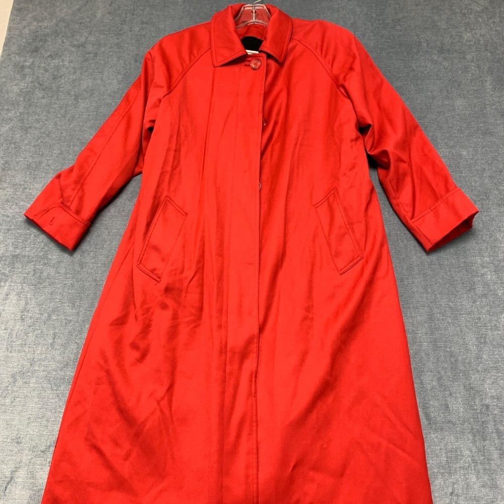Marvin Richards Trench Coat Womens 4 Petite Red Wool Slit Pockets Button Front